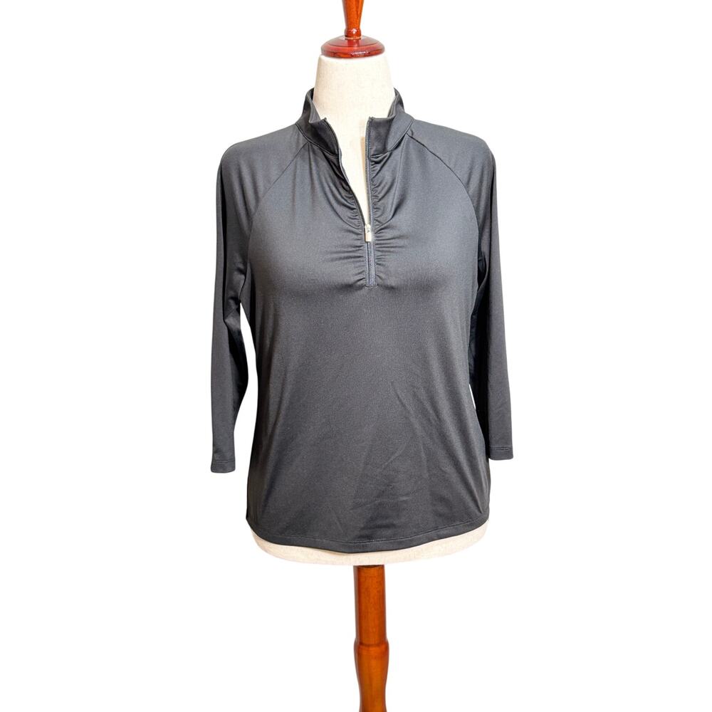 Chico's Zenergy black stretch knit quarter zip top 3/4 sleeve pullover Sz 1 US M